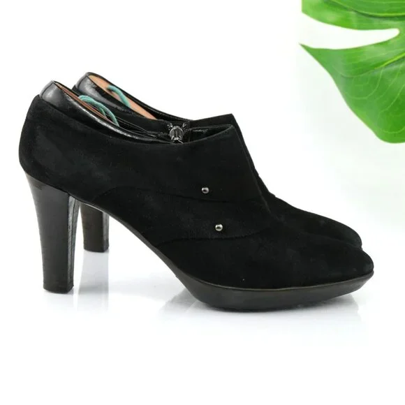 Aquatallia Womens Boot Size 8.5 Waterproof Black Suede Block Heel Bootie Shootie - Picture 5 of 12